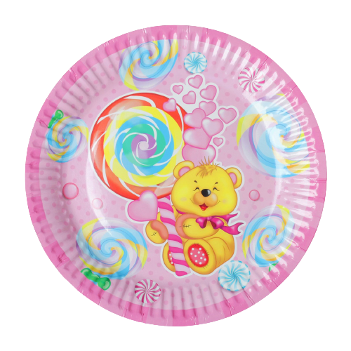 фото Тарелка бумажная "мишка и сладости" розовая, 6 шт сима-ленд