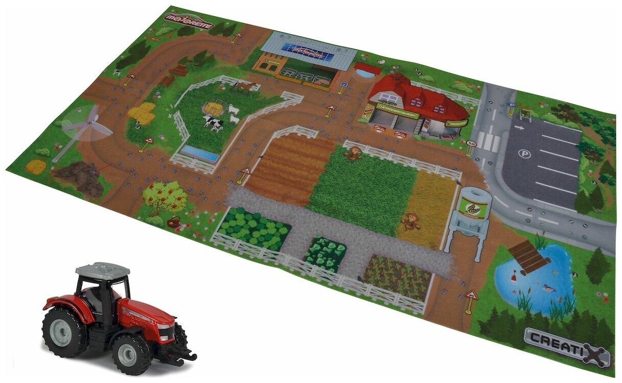 Игровой коврик Creatix Farm нескользящий с машинкой Majorette 2056413