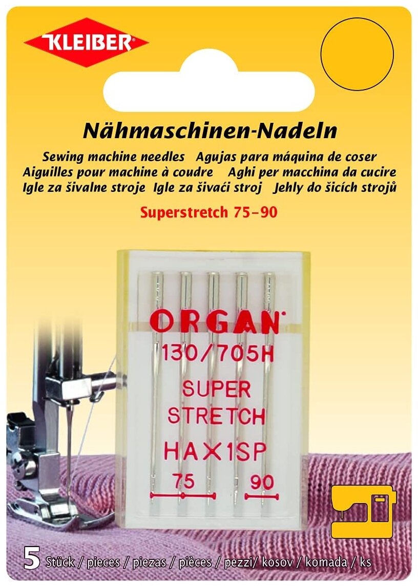 Набор игл для швейной машинки ORGAN, стрейч, размер 75-90, сталь, 5шт в наборе, Kleiber, 699-95