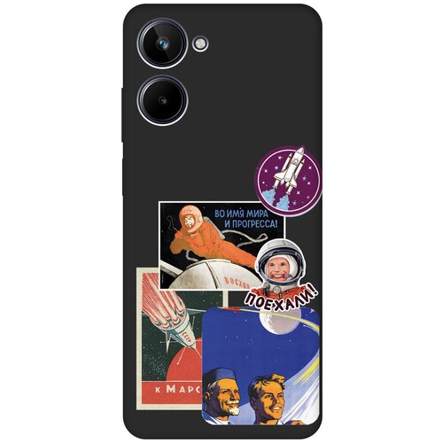 Матовый Soft Touch силиконовый чехол на Realme 10 4G, Рилми 10 4Г с 3D принтом Yuri Gagarin Stickers черный чехол книжка gagarin stickers на realme 10 4g рилми 10 4г с 3d эффектом черный