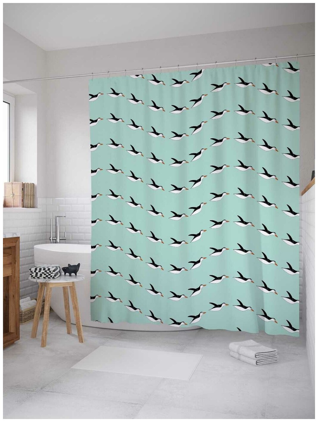 Штора для ванной JoyArty Волны пингвинов 180х200 (sc-12012)