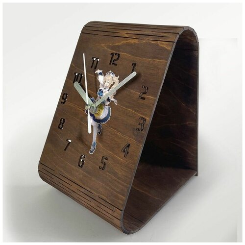 Настольные часы из дерева, цвет венге, яркий рисунок игры геншин импакт genshin impact барбара - 442