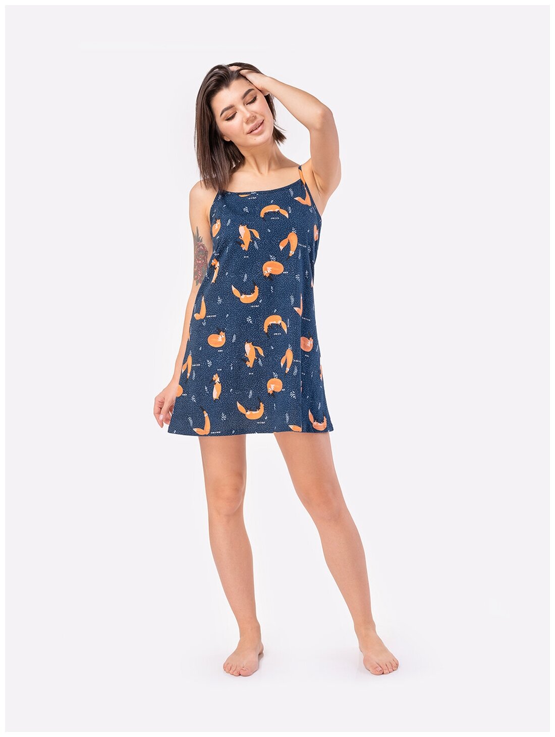 Сорочка женская HappyFox, HF3000MSP размер 52, цвет лисы,т.синий - фотография № 4
