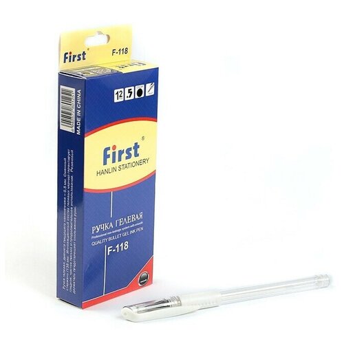 Ручка гелевая, 0.5 мм, белая, прозрачный корпус с резиновым держателем, 12 шт.