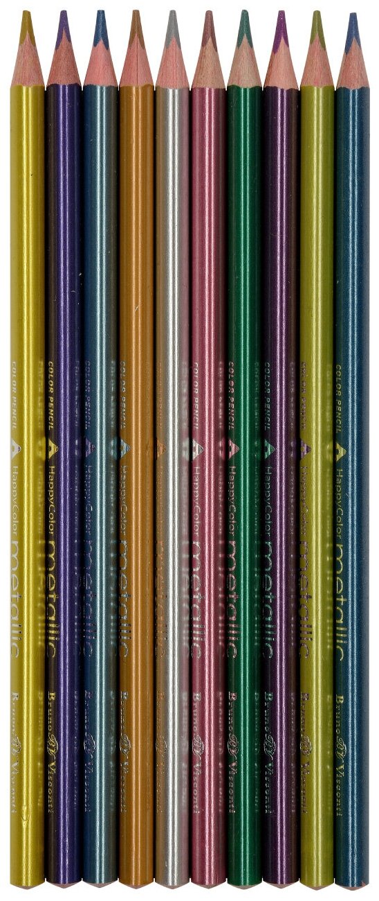 Карандаши цветные HappyColor, 10 цветов металлик, в ассортименте Bruno Visconti - фото №2