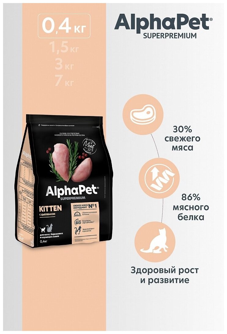 Сухой корм AlphaPet для котят с цыпленком 0,4 кг - фотография № 12