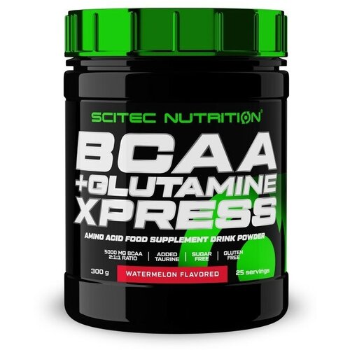 Аминокислоты BCAA 2:1:1, глютамин и таурин Scitec Nutrition BCAA+Glutamine Xpress, 5000 мг в порции, порошок 300 г, арбуз