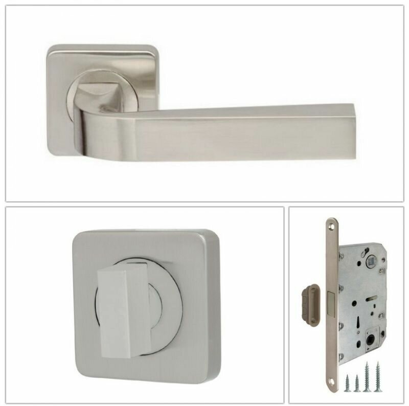 Комплект дверных ручек Armadillo KEA_SQ001-21SN-3_UN, матовый никель (ручка + завертка WC + магнитный замок)