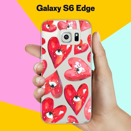 Силиконовый чехол на Samsung Galaxy S6 Edge Сердца / для Самсунг Галакси С6 Эдж жидкий чехол с блестками акварельный геометричный цветок на samsung galaxy s6 edge самсунг галакси с 6 эдж