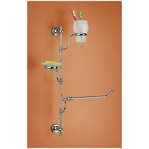 Стойка настенная с держателем для туалетной бумаги со стаканом и мыльницей FLAB LUXE 2033 бронза 500