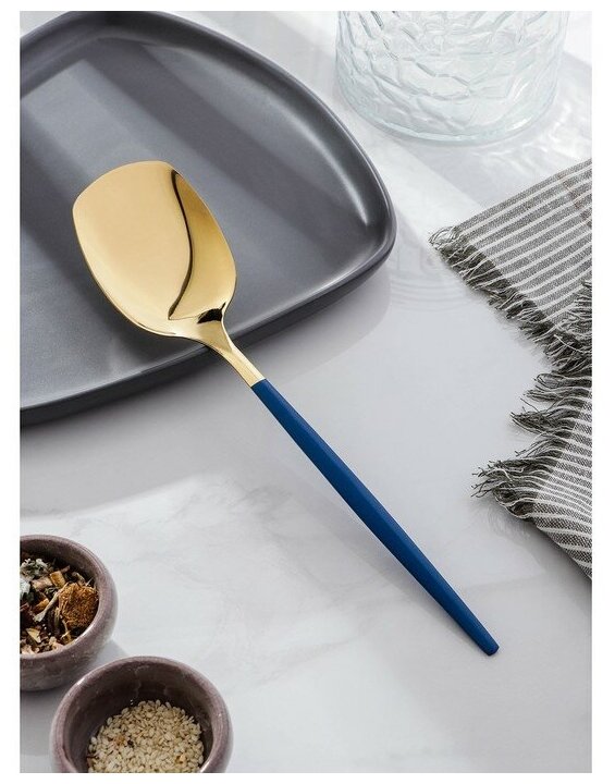 Лопатка кухонная Magistro "Грэйс", длина 26 см, цвет ручки голубой, головы золотой