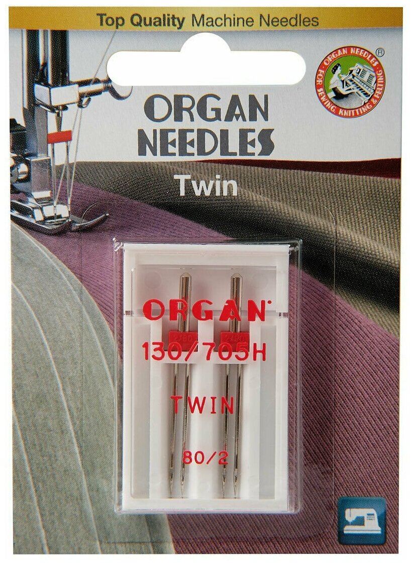 Иглы для швейных машин ORGAN двойные, стандарт №80/2.0, 2 ШТ. арт. 4964832520807