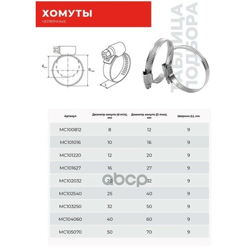 masuma mox507 хомут червячный 32 50мм h 9мм нержав сталь в упак 10шт Хомут Червячный 9Мм 32-50Мм Нерж. Miles арт. MC103250