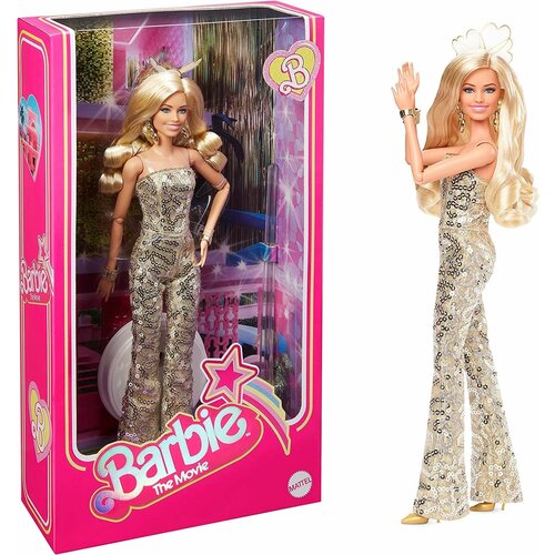 Кукла Barbie The Movie Марго Робби в роли Барби с локонами в золотистом дискотечном комбинезоне и туфлях