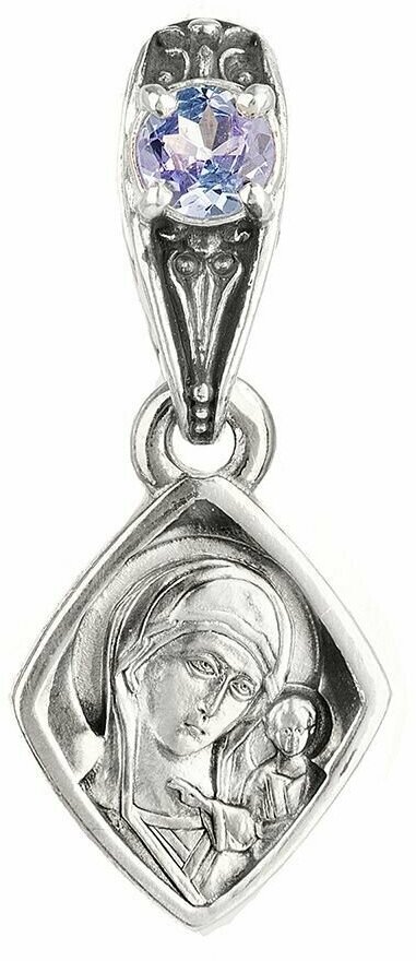 Иконка CORDE Серебряная подвеска образ Казанской Божией Матери с натуральным танзанитом из серебра 925, серебро, 925 проба, родирование, танзанит