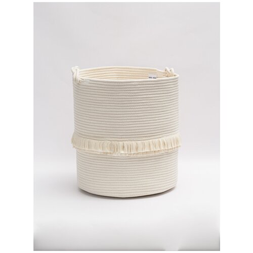 Корзина для белья с кисточками (бахромой), для хранения игрушек, вещей, пледов, спортинвентаря, плетеная сканди