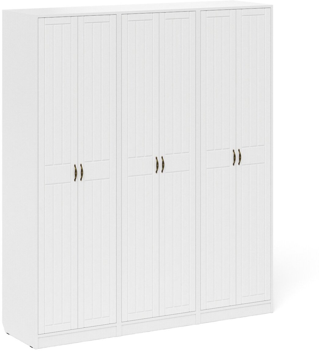 Три широких шкафа с дверками в прихожую П-6, цвет белая шагрень/фасады МДФ белое дерево фрезеровка прованс, ШхГхВ 180х50х210 см.