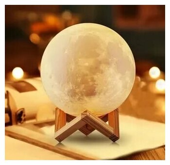 Светильник-ночник 3D шар Луна , на деревянной подставке с пультом управления, 15 см - фотография № 18
