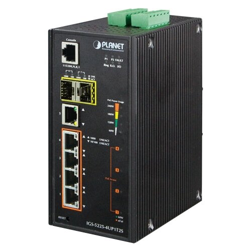 PLANET IP30 Industrial L2+/L4 4-Port 60W 1000T Ultra PoE+ 1-Port 1000T + 2-port 100/1000X SFP Full Managed Switch (-40 to 75 C, dual redundant power i