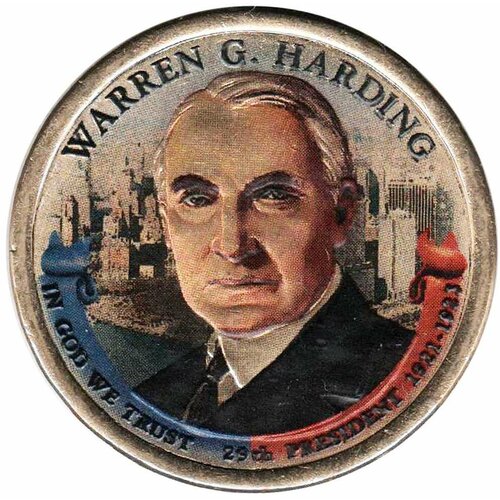 (29p) Монета США 2014 год 1 доллар Уоррен Гардинг Вариант №2 Латунь COLOR. Цветная