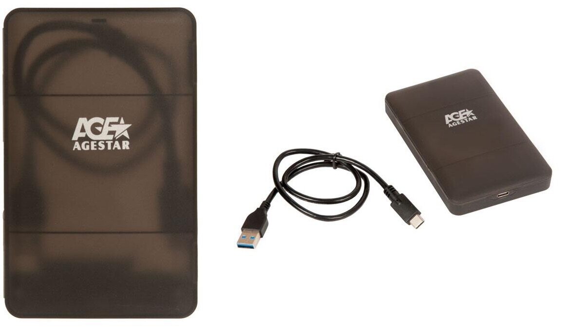 Внешний корпус 2.5" SATAIII HDD/SSD AgeStar 3UBCP3C (BLACK) USB 3.0, пластик, черный, безвинтовая конструкция