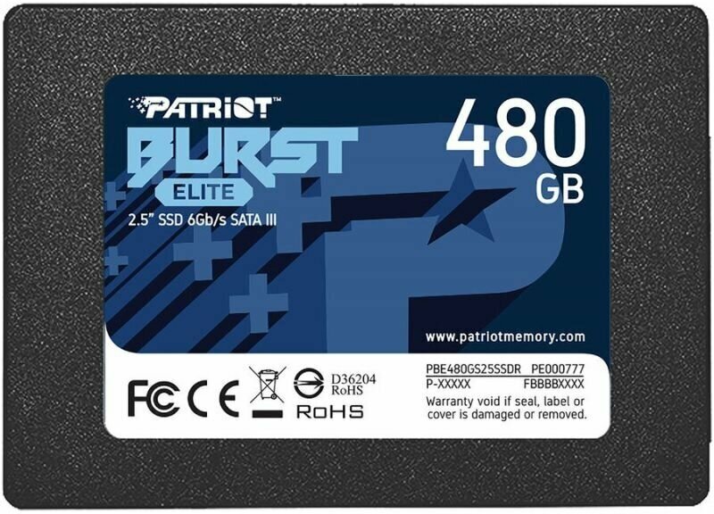 SSD накопитель Patriot Burst Elite 480ГБ/2.5/SATA III (PBE480GS25SSDR)