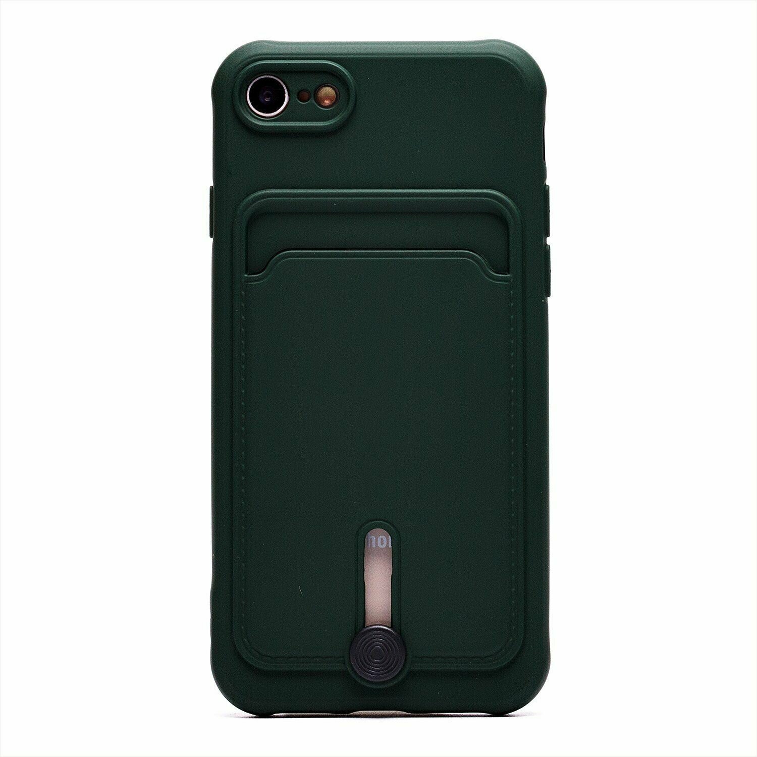 Защитный чехол с кармашком под карту для Apple iPhone 7/iPhone 8/iPhone SE 2020 / карман с выдвижным механизмом / темно-зеленый