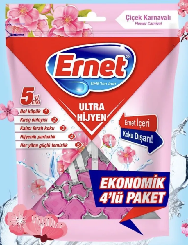 Блок для очищения унитаза Ernet Flower Carnival Цветочный карнавал 4х50 г / освежитель для унитаза подвесной / туалетный блок