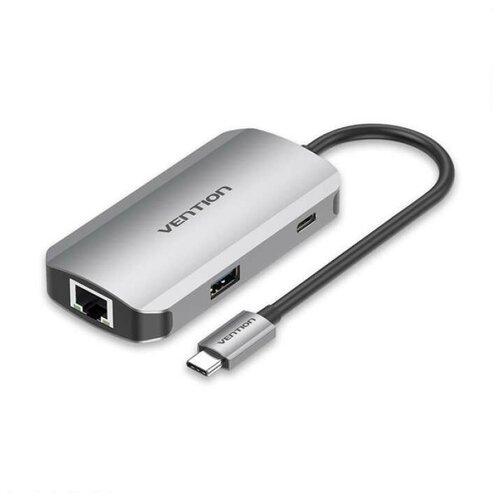 Порт-репликатор Vention USB-C to USB 3.0x3/RJ45/PD Hub 0.15M Gray Aluminum Alloy Type (TNFHB)