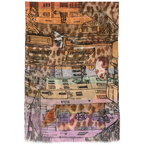 Палантин Павловопосадская платочная мануфактура,230х80 см, фиолетовый, коричневый
