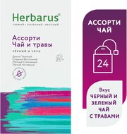 Чай в пакетиках Черный и зеленый чай с добавками Herbarus "Ассорти", 24 пак.