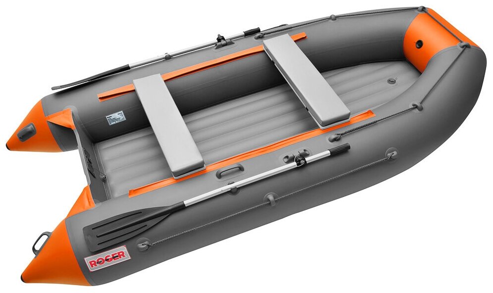 Лодка надувная ПВХ под мотор ROGER Trofey 3300, лодка роджер НДНД (графит-оранжевый)