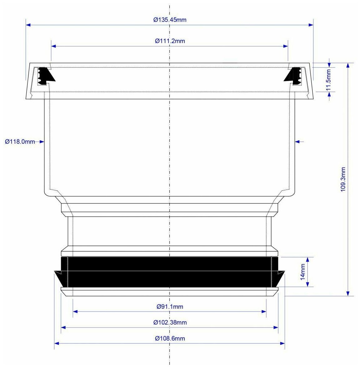 Муфта с прокладкой L109мм Ду110мм McAlpine MRDC1A-GR