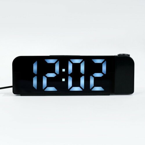Поколение Часы электронные настольные, с будильником, термометром, проекция, белые цифры, 19.2х6.5см
