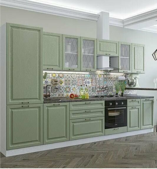 Готовый кухонный гарнитур кухня 33 метра Ницца-02 2140*3300*600 Дуб оливковый