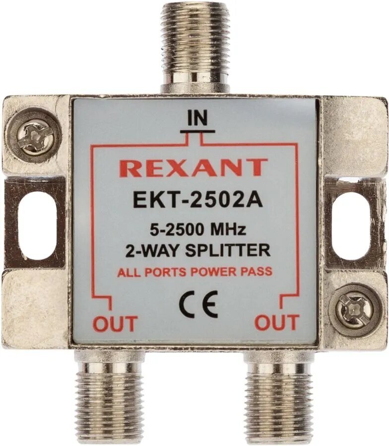 Делитель ТВ "краб" х2 под F разъем 5-2500 МГц "спутник" Rexant 05-6201 ( 1шт. )