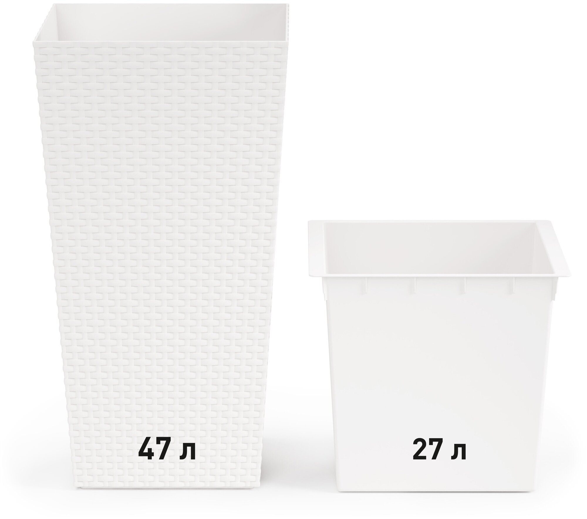 фото Кашпо напольное 325*325*610мм Ротанг со встав белый М7128