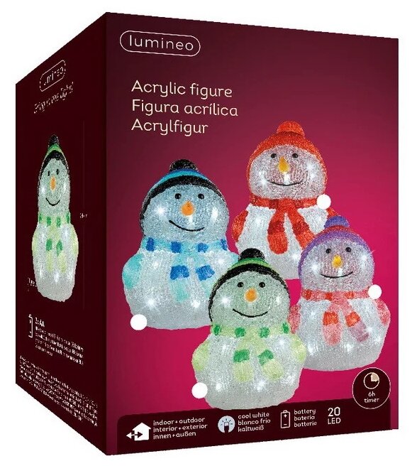 Kaemingk Светящаяся фигура Снеговик Frosty Green 24 см, 20 LED ламп, на батарейках, IP44 9492144