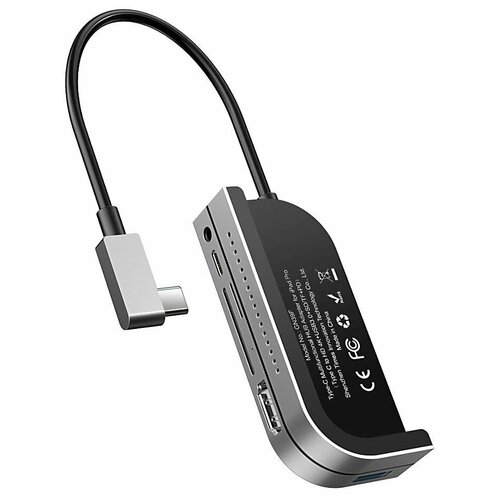 Переходник/Адаптер BASEUS Bend Angle, Разветвитель, USB3.0+SD+Micro SD+HDMI 4K+Audio 3.5+Type-C PD, серебристый+черный
