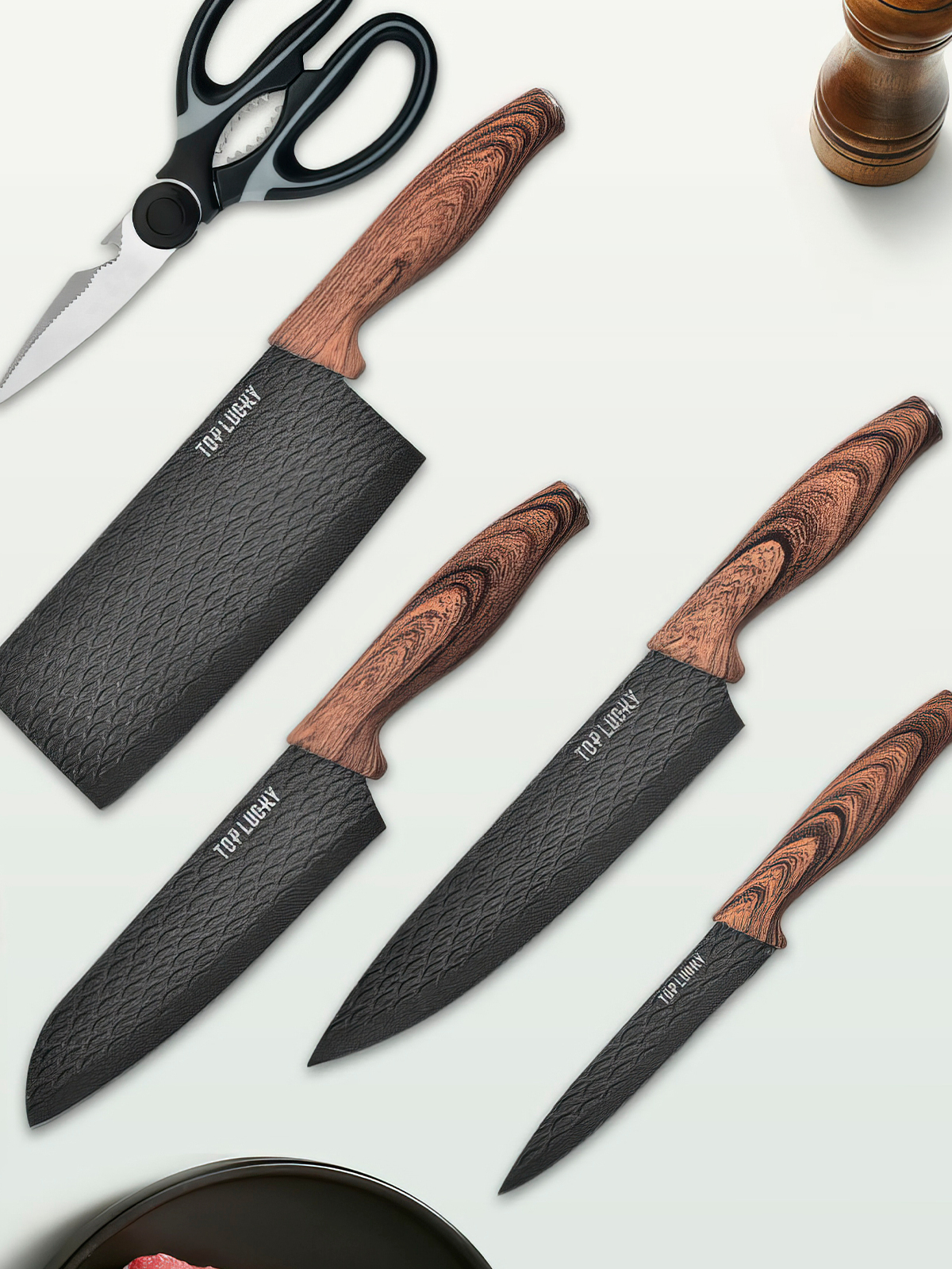 Кухонный набор ножей (коричневый) Hans&Helma 4 ножа, 1 ножницы, 1 подставка. Органайзер / принадлежности - фотография № 8