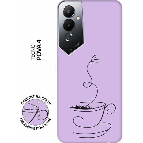 Силиконовый чехол на Tecno Pova 4, Техно Пова 4 Silky Touch Premium с принтом Coffee Love сиреневый