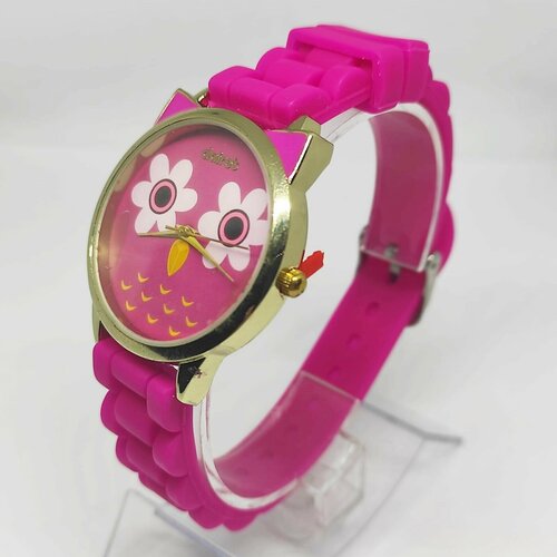 фото Наручные часы кварцевые, корпус пластик, ремешок резина, бесшумный механизм, розовый нет бренда