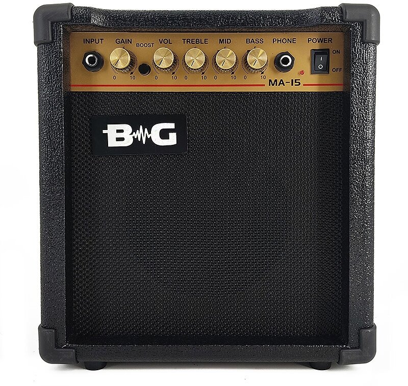 BG MA15 Усилитель гитарный комбо, 15 Вт, 6,5", Overdrive, Input, Drive S/W, Volume, Treble, Middle, Bass, Headphone , MP3 Input
