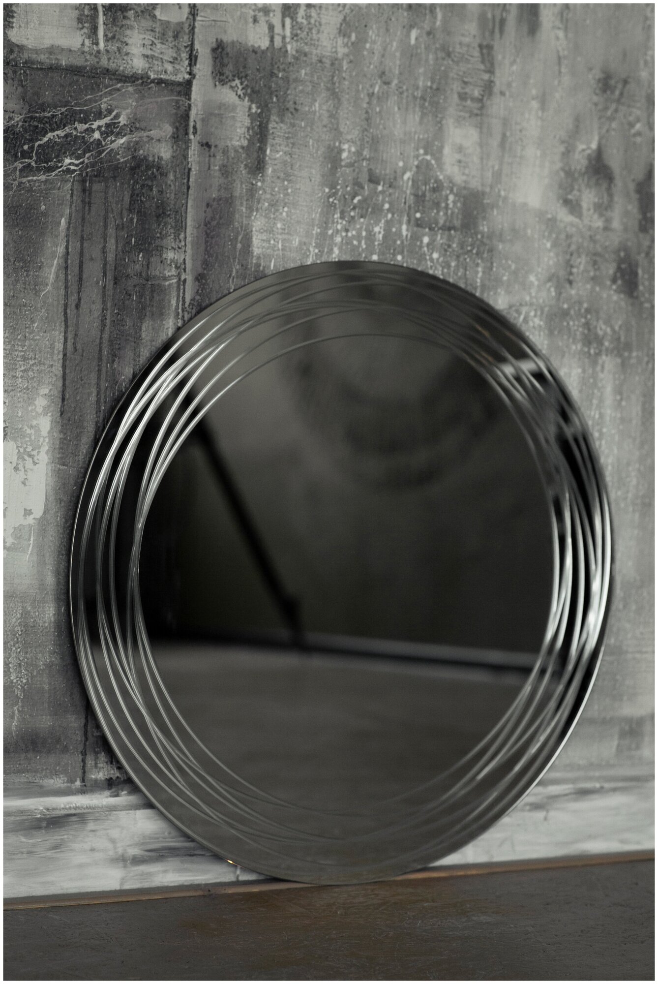 Зеркало круглое с гравировкой абстракция d 70 см - фотография № 4