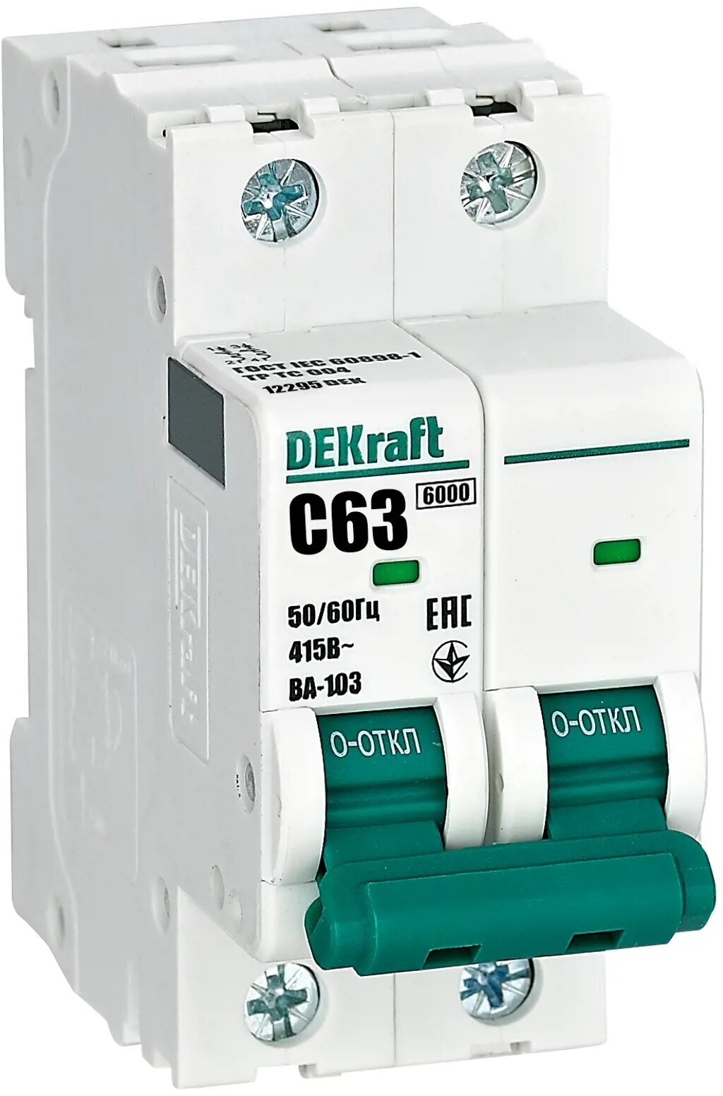 фото Автоматический выключатель 2P 63А хар-ка C 6кА DEKraft ВА-103