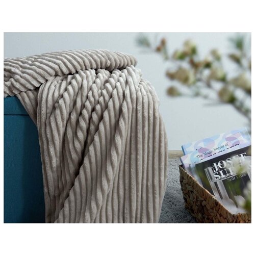 фото Плед guten morgen, frappe, полоса, бежевый ; размер: 100 х 150