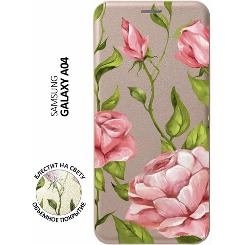 Чехол-книжка на Samsung Galaxy A04, Самсунг А04 с 3D принтом Amazing Roses золотой чехол книжка на samsung galaxy a04 самсунг а04 с 3d принтом flock of ducks золотой