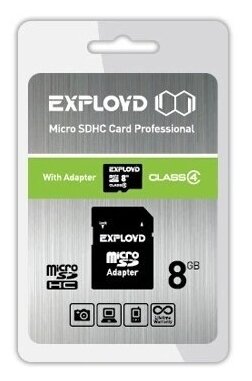 Карта памяти MicroSD 8GB Exployd Class 4 + SD адаптер