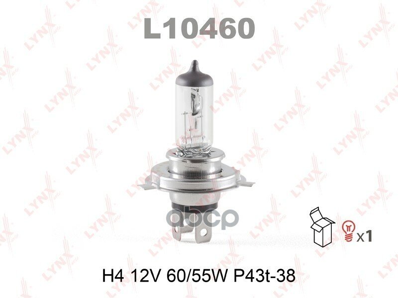 Лампа Галогеновая H4 12V 60/55W P43t-38 L10460 LYNXauto арт. L10460