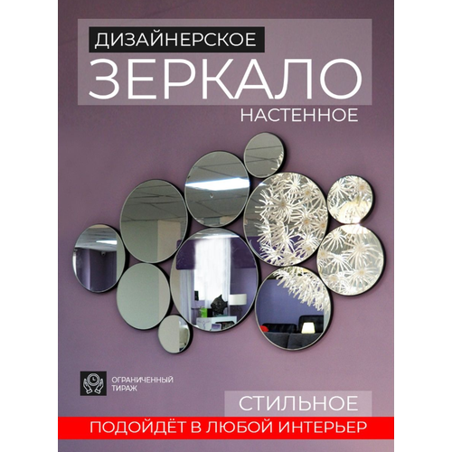 Зеркало дизайнерское настенное в черной раме круглое 